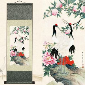 Eryi-Decoration Chambre Poster Murale Tableau Decoration Murale Salon Orientale Asiatique Peinture Sur Rouleau De Soie Animal Grue Du Japon Decorations Murales Pour Deco Maison Chambre 92 X 30cm - Neuf