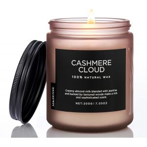Bougies Parfumées en Soja Nuage de Cachemire 200g - 50h Combustion, Parfum Élégant/Chaleureux, Aromatique Détente/Maison/Cadeau Chic, Cire Naturelle Sans Toxines - Neuf