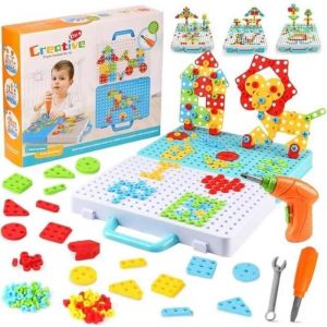 Jeu de Construction Enfant - Mosaique Puzzle 3D 276pcs - Jouet Perceuse Electrique - Garcon Fille 3 4 5 6 Ans - Neuf