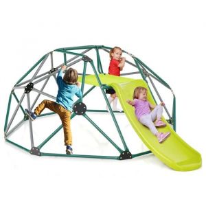 Costway Dome Escalade Exterieur Avec Toboggan Charge Max.: 181,5 Kg Structure En Metal Pour Enfants 3-10 Ans Jaune - Neuf