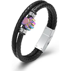 Kal-Bracelet Urne Avec Imprimé Patte Pour Cendres Pour Femmes Et Hommes -Souvenir -Bracelet En Cuir Tressé -Bijoux Crémation - Neuf