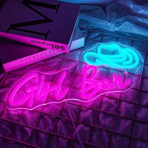Girl's Bar Neon Sign Cowboy Hat Neon Girl's Bar Neon Pink With Switch Dimmable Bar Cafe Fun Room Party Bedroom Wall Decoration Neon Sign - Neuf
