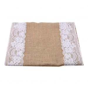 Nappe en toile de jute naturelle et dentelle de jute, decoration de mariage pour la maison - Neuf