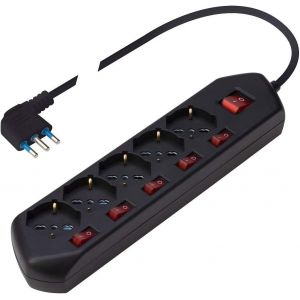 Pp2509.2 Multi Switch Power Strip - 5 Bi-Standard Schuko Sockets - Space-Saving Socket - 5 Switches For Each Socket - Power Strip With Switch Cable 1.5 M - Neuf