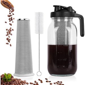 CMWS-Machine &agrave; caf&eacute; Cold Brew - 1,8 l - Couvercle avec poign&eacute;e et filtre en acier inoxydable - Pour caf&eacute; et th&eacute; infus&eacute;s &agrave; froid - Noir - Neuf