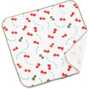 Kal-Serviette De Toilette Japonaise Senshu (Osaka) - 100% Coton - S&eacute;chage Rapide - Absorbante - Ultra Douce - Fine - Chiffon -Debarbouillette Bebe - Motif Japonais (Poisson Rouge) - Neuf
