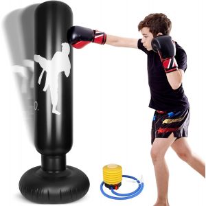 Sac De Frappe Enfant, 160 Cm Gonflable Sac De Boxe Enfant Avec Pompe, Cadeau Pour Gar&ccedil;ons Et Filles De 3 &Agrave; 12 Ans, Punching Ball Enfants Pour Boxe, Karat&eacute;, Taekwondo - Neuf
