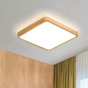 Plafonnier Led En Bois | &Oslash;30cm 6000k 1620lm 18w | Plafonnier Carr&eacute; En Bois Naturel &Agrave; 360&deg;, Chambre &Agrave; Coucher, Salon, Chambre D'enfant, Cuisine, Salle &Agrave; Manger, Maison, Bureau (Blanc Froid) - Neuf