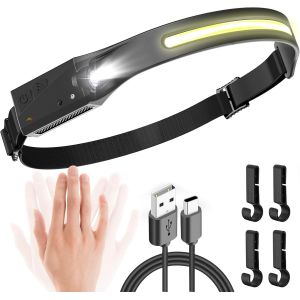 Lampe Frontale Rechargeable, Lampe Frontale Led Ultra Puissante Usb C Avec 5 Modes D¿Éclairage, Détecteur De Mouvement, Lampe Torche Frontale Ipx4 Étanche Pour Randonnée Bricolage Camping Pêche - Neuf