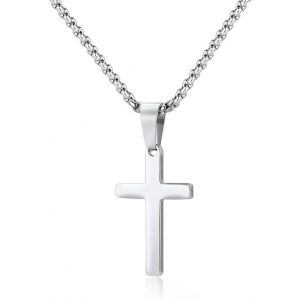 Kal-Collier Croix Homme, Chaine Pendentif Acier Inoxydable Bijoux Collier Homme Avec Pendentif Croix Cha&icirc;ne Pour Hommes Femme,Pi&egrave;ce Classique Et Polyvalente(Argent) - Neuf