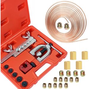 MEVRONISSHOP-Kit D&iquest;Outils de Conduites De Frein&iquest;Kit D&iquest;Outils de Torchage Double et Simple&iquest;7,6 m 4.7 mm Kit Reparation Conduite Rigide de Frein avec 16 Raccords de Tuyau de Frein et 4 Vissages - Neuf