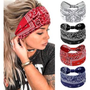 4pieces (Le Blanc, Le Noir, Le Rouge, Le Bleu) Style Bohémien Femmes De Bande De Cheveux Avec Les Européens Et Américains Imprimé Croix De Bande De Cheveux Accessoires Cheveux - Neuf