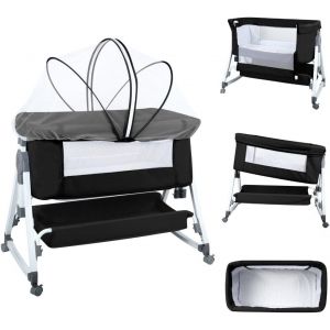 3 En 1 Berceau Cododo Pour B&eacute;b&eacute;,Inclinaison&hauteur R&eacute;glable,Lit Cododo De B&eacute;b&eacute; Avec Matelas Moelleux Et Moustiquaire 4 Roues,Pour 1 &Agrave; 36 Mois (Gris&iquest;80 * 40 * 100-115cm&iquest;) - Neuf