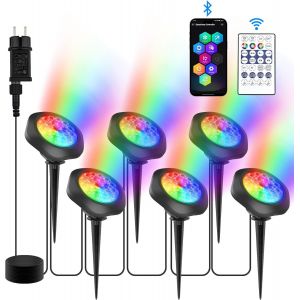 Lumières Led Submersible Rgb,Projecteurs Lampe Spot Avec Bluetooth App Contrôle,Ip68 Etanches Eclairage Multicolores Pour Aquarium,Jardin,Cour,Piscine,Fontaine 6-En-1 - Neuf