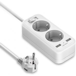 KALANKA-Multiprise USB, Bloc Multiprises 2 Prises avec 2 Ports USB Chargeur Prise avec Cable Multiprises Electrique avec Interrupteur Convient pour la Maison, Les Voyages 1.5m-Blanc - Neuf
