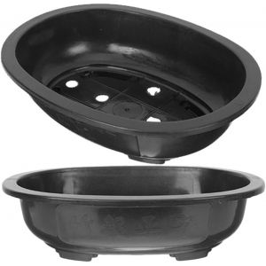 ERYI-Lot De 2 Pots D'Entraînement Pour Bonsaï : 30 Cm - Pot Ovale Pour Bonsaï Avec Trou De Drainage - Grand Pot De Fleurs Profond En Plastique - Pour Jardin D'Enfants, Jardin, Balcon - Neuf