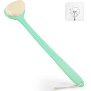à récurer pour le dos,la douche,le bain avec manche antidérapant de 43,2 cm de long,humide et sèche,pour nettoyage du corps,pour le dos pour homme et femme,vert - Neuf