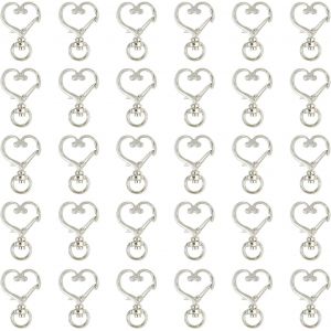 KAL-30 Pièces Porte-Clés Coeur, Mousqueton Coeur Porte-Clés Métal Petit Porte-Clés Femmes Pour Bricolage Créatif Mousqueton Artisanat (Argent) - Neuf