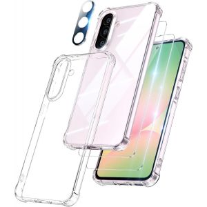 CAUC-4 en 1 Coque pour Samsung Galaxy A56 5G avec 2 Verre Tremp&eacute; et 1 Cam&eacute;ra Protecteur, [Coussin d'air Int&eacute;gr&eacute;] Antichoc Antirayures Bumper Protection Housse pour Samsung A56 5G, Transparent - Neuf