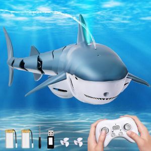 Requin Telecommandé, 2.4 Ghz Jouet Requin Télécommandé, Bateau Requin Rc Avec Lumières Et Jets D'eau, Jouet Piscine Cadeau Pour 6+ Ans Garçon Fille (Très Grand Requin) - Neuf