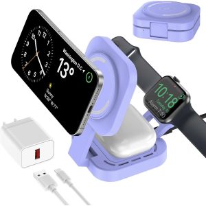 JGD-Chargeur sans Fil 3 en 1 pour appareils Apple, Chargeur Induction, 3 en 1 Station de Charge Rapide pour Magsafe iPhone 17/Air/16/15/14/13/12, Apple Watch,AirPods Pro/2/3/4 (Adaptateur Inclus) (Vi - Neuf