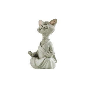 Figurine de chat Bouddha pour la m&eacute;ditation et le yoga, 18 cm, en r&eacute;sine grise, cadeau artisanal - Neuf