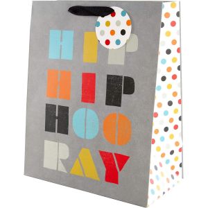 Grand sac cadeau gris à pois pour anniversaire, célébration, retraite, anniversaire de mariage - Neuf