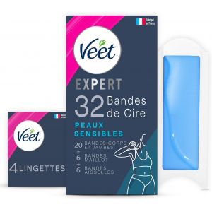 32 Bandes De Cire Froide Coffret Jambes, Maillot & Aisselles - Peaux Sensibles - Finition Parfaite - Epilation Longue Dur&eacute;e - Neuf