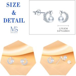 Boucles D'oreilles Lune Et Étoile Pour Femme - En Argent Sterling 925 Hypoallergénique - En Forme De D - Pour Femmes Et Filles, Argent Sterling, Perle[Bou9242495] - Neuf