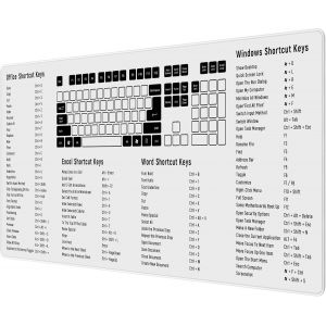 DDA-Tapis de souris de jeu XXL 900 x 400 mm u2013 Sous-main grand u2013 Antidérapant XXL Tapis de souris pour jeux et bureau u2013 Excel Raccourcis clavier Blanc - Neuf