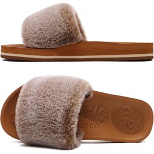 Kalanka-Chaussons Femme Fourrure Pantoufles Peluche Claquette Femme Pantoufles Maison Sandal Bout Ouvert -Orthopédique-Antidérapant-Lavable - Neuf