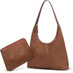 RFCBC-Sac Porté Épaule Femme en Daim Cuir Souple Sac Fourre Tout Rétro Grande Capacité Sacs Bandoulière Femme avec Fermeture Éclair 2Pcs Set - Neuf