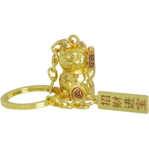 KAL-3D Métal Porte-Clés Chat Chanceux Porte Bonheur Key Chain Lucky Cat Waving Cat - Neuf