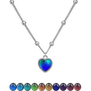 Collier Coeur Cha&icirc;ne De Perles D'argent Collier Changement De Couleur Titane Acier Temp&eacute;rature D&eacute;tection Humeur Collier Pour Adolescentes Filles Collier Esth&eacute;tique Cadeau Pour W - Neuf