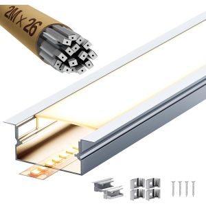 Profile Alu Pour Ruban Led 6 X 2m, Profilé Aluminium Led Pour Plafonds Forme En U L2000x26.7x10mm, Canal Led Et Diffuseur Led Avec Embouts, Clips De Montage En Métal[Rub9224137] - Neuf