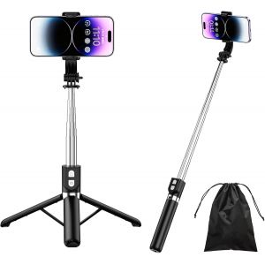 Kalcx-Perche Selfie,4 En 1 Rechargeable Perche Selfie Tr&eacute;pied Renforc&eacute; Et Stable Tige T&eacute;lescopique,130cm Selfie Stick Tr&eacute;pied Compatible Avec Iphone,Android,Gopro,Camera - Neuf