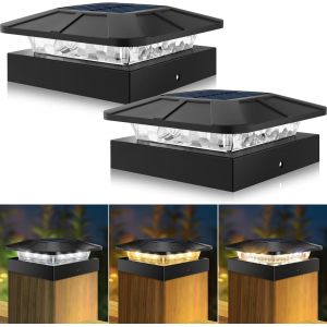 Lot De 2 Lampes Solaires &Agrave; 3 Modes, 10 X 10 Cm, Pour Poteaux De Cl&ocirc;ture Et Poteaux En Bois Ou En Vinyle, &Eacute;tanche, D&eacute;coration De Jardin - Neuf