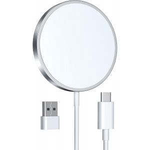 Chargeur Sans Fil Magn&eacute;tique Pour Iphone 15w, Chargeur Rapide Compatible Apple Avec Mag-Safe Pour Iphone 16/15/14/13/12/11/X/Xs/Xr/Airpods 4/3/2/Pro-Blanc - Neuf
