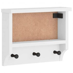 Porte-manteau mural pratique avec crochets 45 x 12 x 35 cm en bois massif blanc Helloshop26 02_0056688 - Neuf
