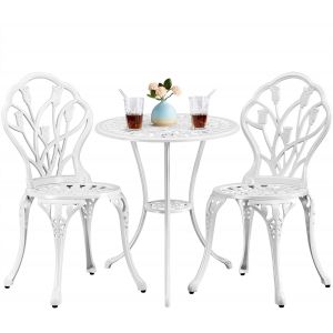 Ulteronixshop-Ensemble De Table Et Chaise Salon De Jardin Balcon Kit De Bistro 2 Chaise 1 Table En Alliage Aluminium Blanc - Neuf