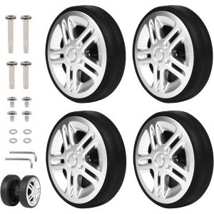 KALANKA-4pcs Roue Valise &agrave; Roues de Bagages Universelle 50 x 11 mm Roulette Valise Remplacement Roulette Valises en Caoutchouc avec Essieux Roue de Rechange des R&eacute;parations de Valises Argent - Neuf