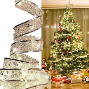 KAL-Guirlandes Lumineuses À Ruban Brillant,Guirlande Lumineuse De Noël En Ruban Led 4M,Ruban Sapin Noël Arc En Dentelle Diy À Piles Décor De Noël Sapin Vacances Intérieur Extérieur - Neuf