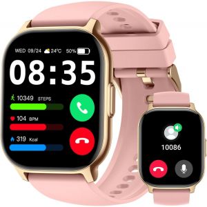 Kalanka-Montre Connectée Homme Femme, 2.1"" Hd Smartwatch Avec Appel Bluetooth, Sport Podometre Sommeil Moniteur Cardiofrequencemetre, Montre Intelligente Etanche Ip68 Pour Android/Ios¿Rose¿ - Neuf