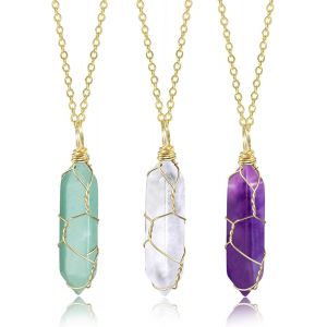 Trahoo-Collier En Cristal Or, 3 Pièces Quartz Rose Collier Améthyste Cristaux Pierres De Guérison Collier Hexagonal Pierre Précieuse Pendentif Cristaux De Guérison Collier Femmes - Neuf