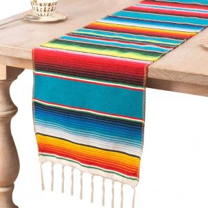Sjzg-Chemin De Table 35&times;275cm Couverture Mexicaine Brillant Arc-En-Ciel Rayures Tiss&eacute; Chemin De Table Frange Nappe En Coton Pour Mariage, Festival, F&ecirc;te, D&eacute;coration De Table - Neuf