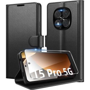 KALANKA-Coque pour Xiaomi Redmi Note 15 Pro 5G (Pas pour Pro 4G) en Premium Cuir PU, Portefeuille Housse Etui pour Cartes Protection Anti-Choc Flip Case avec 1 Verre Tremp&eacute; Noir - Neuf