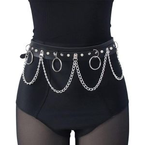 Kalanka-Punk Cha&icirc;ne De Corps En Cuir Noir, Gothique Noir En Cuir Corps Cha&icirc;nes, Cha&icirc;ne De Taille De Style Gothique, Noires Cha&icirc;ne De Ventre, Cha&icirc;ne De Corps En Couches Pour Femmes Et Filles, Carnaval - Neuf