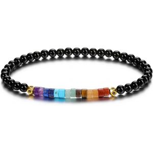 Eryi-Bracelet 7 Chakras Perles Pierre Naturelle Reglable Bracelet Pierre Précieuse Améthyste ?il De Tigre Obsidienne Quartz Rose Femme Fille Bijoux Cadeau Bonheur Anniversaire - Neuf