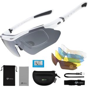 Lunette De Sport Polarisées Homme Cyclisme Lunette Vtt Protection Uv400 Lunette De Soleil Noir Pour Vélo Pêche Course Conduite Avec 5 Verres Interchangeable.[I131] - Neuf