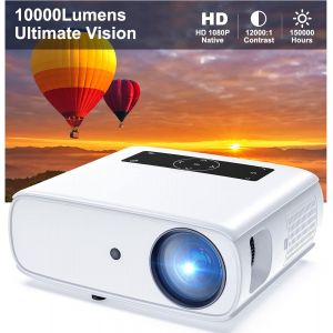 ChenQuanSarl-Vidéoprojecteur Full Hd Natif 1080P, Home Cinéma 10000L Projecteur, 4K Supporté Fonction Zoom Rétroprojecteur 350'' Pour Smartphone/Pc/Ordinateur Portable/Ps4/Firestick/Excel/Ppt - Neuf